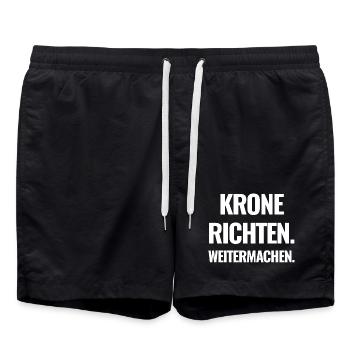 Krone richten. Weitermachen. - Badeshorts - Schwarz - Vorne - AI Model Male 185 light (185cm)