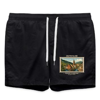 Deutschland Freiburg im Breisgau Vintage Reisemark - Badeshorts - Schwarz - Vorne - AI Model Male 185 light (185cm)