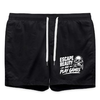 Escape Reality and Play Games - Gamer Sprüche - Badeshorts - Schwarz - Vorne - AI Model Male 185 light (185cm)