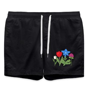 Blumen botanisch Pflanze Illustration - Badeshorts - Schwarz - Vorne - AI Model Male 185 light (185cm)