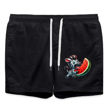 Cute whimsical zebra with watermelon and wide - Swim Trunks - black - Front - AI Model Male 185 light (185cm)