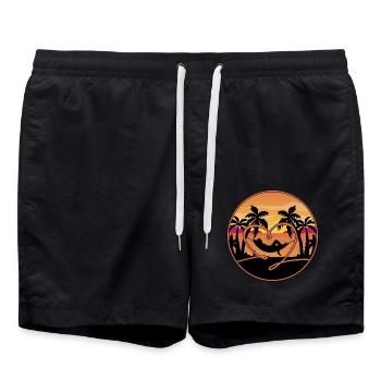 Sunset Palm Sea Sea Beach Heart Hammock - Swim Trunks - black - Front - AI Model Male 185 light (185cm)