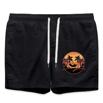 Sonnenuntergang Meer Strand Herz Palmen Hängematte - Badeshorts - Schwarz - Vorne - AI Model Male 185 light (185cm)
