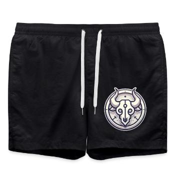 Minimalist Bull Skull Badge Design - Swim Trunks - black - Front - AI Model Male 185 light (185cm)