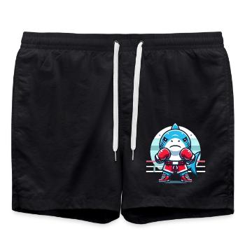 Hai Boxen Champion Cartoon Design - Badeshorts - Schwarz - Vorne - AI Model Male 185 light (185cm)