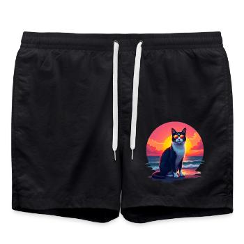 Katze am Strand - Badeshorts - Schwarz - Vorne - AI Model Male 185 light (185cm)