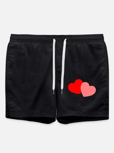 2 Hearts - red and pink - Swim Trunks - black