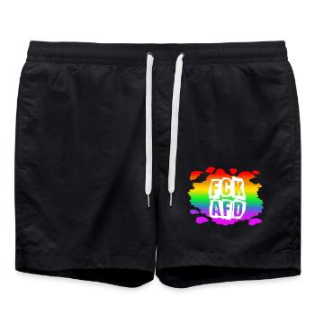 Stop AfD contre la droite, la démocratie, la diversité, la gauche - Short de bain - noir - Devant - AI Model Male 185 light (185cm)