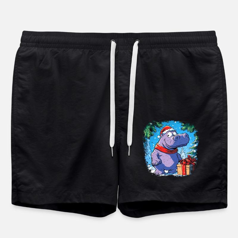Nilpferde Weihnachten - Badeshorts - Schwarz