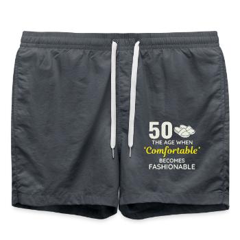 50th Birthday Comfortable Fashionable Slippers - Swim Trunks - anthracite - Front - AI Model Male 185 light (185cm)
