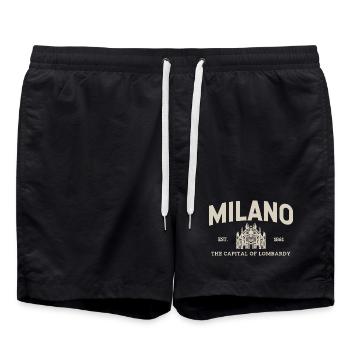 Milano Emblem Vintage City Motif - Swim Trunks - black - Front - AI Model Male 185 light (185cm)