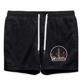 Seattle Skyline Night Logo Space Needle - Swim Trunks - black - Front - AI Model Male 185 light (185cm)