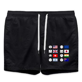 Steckertypen Länderübersicht - Badeshorts - Schwarz - Vorne - AI Model Male 185 light (185cm)