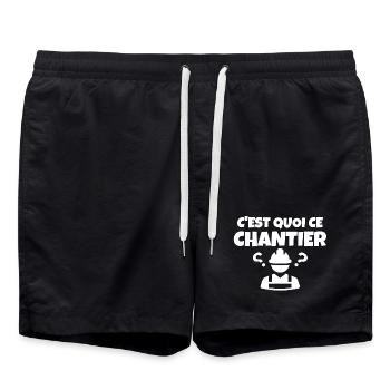 chantier, chef de chantier, construction - Short de bain - noir - Devant - AI Model Male 185 light (185cm)