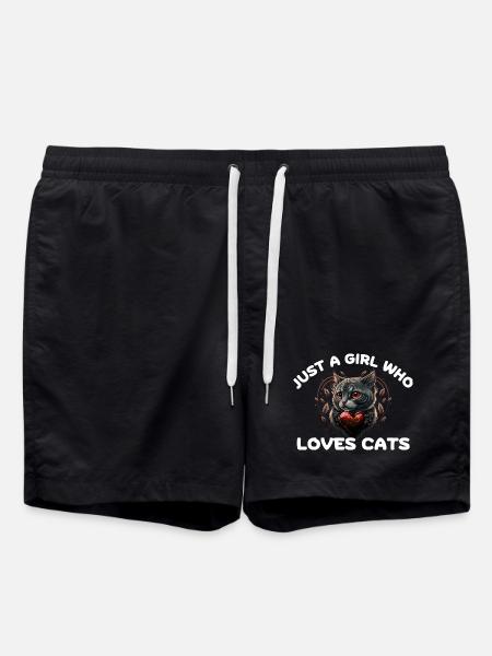 Katzenliebendes Mädchen und Katzenherz - Badeshorts - Schwarz