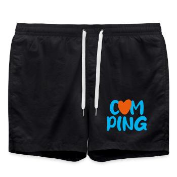 Camping Herz Fan Camper Handschrift Urlaub Hobby - Badeshorts - Schwarz - Vorne - AI Model Male 185 light (185cm)