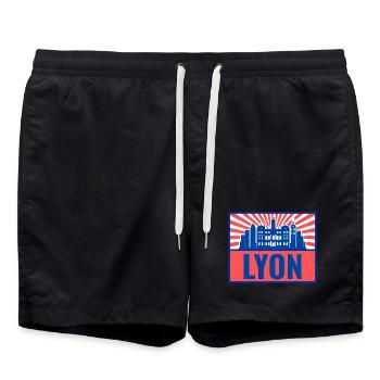 Lyon Skyline BlueRed Rétro - Short de bain - noir - Devant - AI Model Male 185 light (185cm)