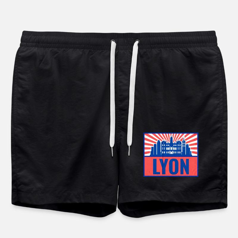 Lyon Skyline BlueRed Retro - Swim Trunks - black