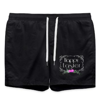 Happy Easter Blumen Oster Schriftzug - Badeshorts - Schwarz - Vorne - AI Model Male 185 light (185cm)