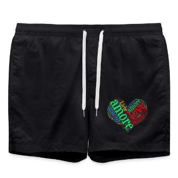 t-shirt amour amour amour Liebe amor nuage de mots - Short de bain - noir - Devant - AI Model Male 185 light (185cm)