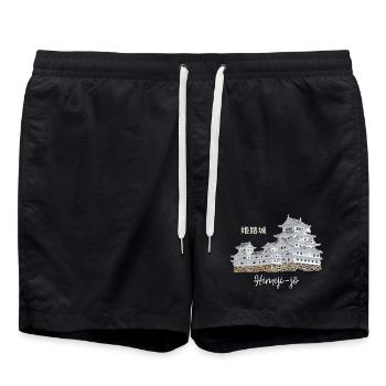 Burg Himeji-jo, Japan, Präfektur Hyogo, Zeichnung - Badeshorts - Schwarz - Vorne - AI Model Male 185 light (185cm)