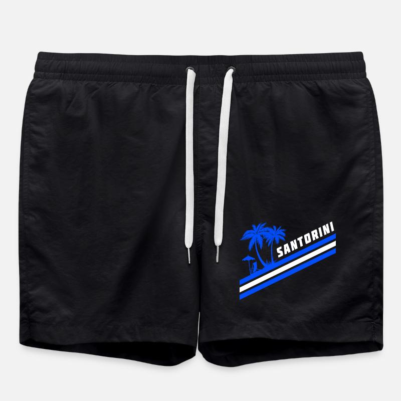 Santorini Greece flag palm trees - Swim Trunks - black
