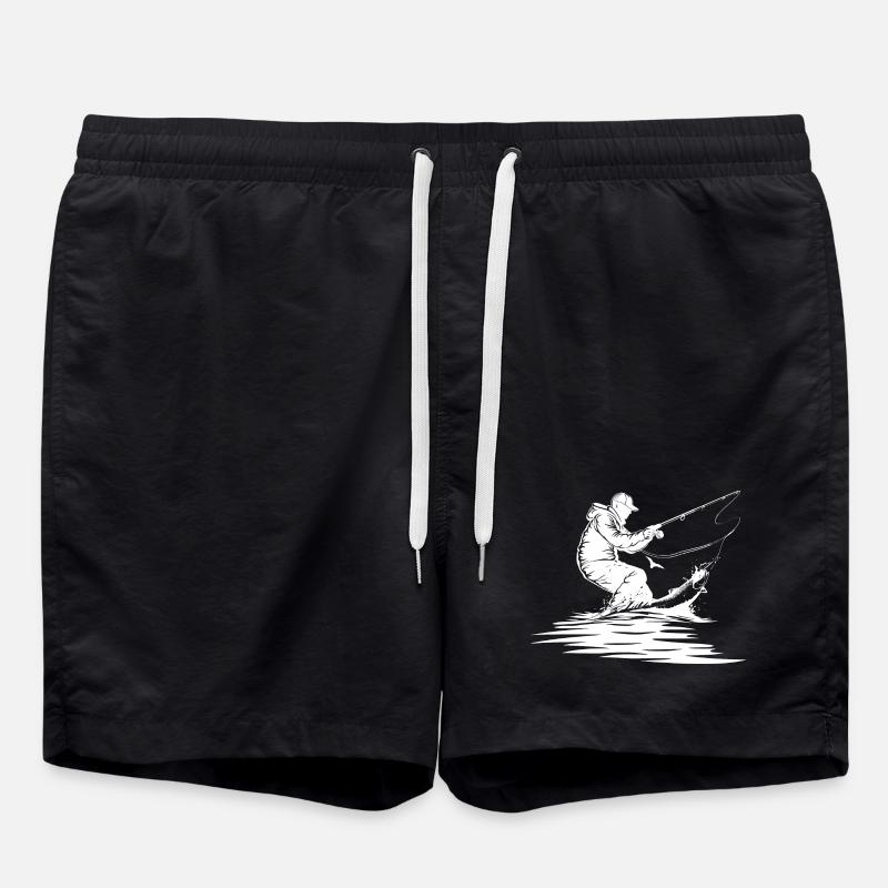 Fishing Drawing - Swim Trunks - black