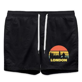 London Skyline Rétro Vintage Silhouette - Short de bain - noir - Devant - AI Model Male 185 light (185cm)