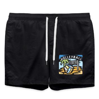 Volleyball Illustration mit Beachvolleyball Palme - Badeshorts - Schwarz - Vorne - AI Model Male 185 light (185cm)