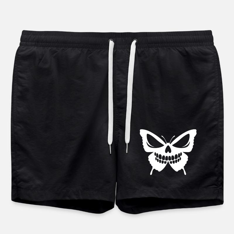 Skull Butterfly Fusion Design - Swim Trunks - black
