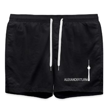 Witziger Berliner Fernsehturm Silhouette Parodie - Badeshorts - Schwarz - Vorne - AI Model Male 185 light (185cm)