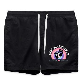 Expectant mother LOVE MULTIPLIES Funny - Swim Trunks - black - Front - AI Model Male 185 light (185cm)