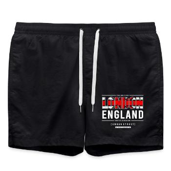 London England Urban Street Style Design - Swim Trunks - black - Front - AI Model Male 185 light (185cm)