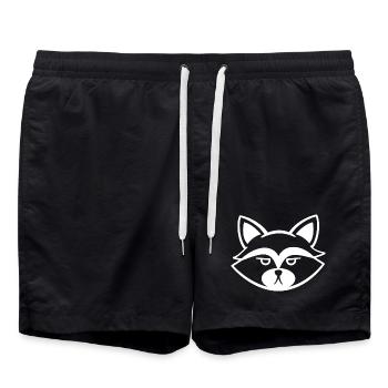 Grumpy raccoon face black and white - Swim Trunks - black - Front - AI Model Male 185 light (185cm)