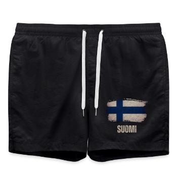 Drapeau grunge de la Finlande, vintage Finlande - Short de bain - noir - Devant - AI Model Male 185 light (185cm)