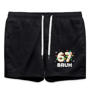 Bruh 67 Christmas Meme Six Seven Funny Gift - Swim Trunks - black - Front - AI Model Male 185 light (185cm)