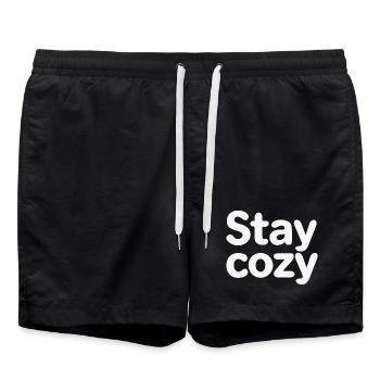 Stay Cozy: Playful Bubble Typography - Swim Trunks - black - Front - AI Model Male 185 light (185cm)