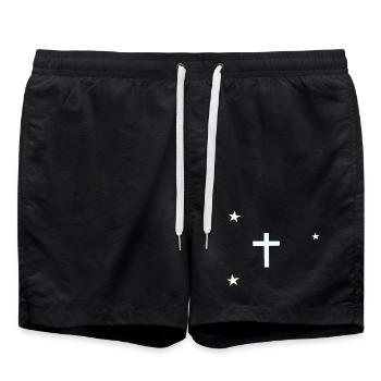 Celestial Cross with Stars - Swim Trunks - black - Front - AI Model Male 185 light (185cm)