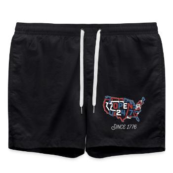 Open 24/7 Since 1776 - Swim Trunks - black - Front - AI Model Male 185 light (185cm)