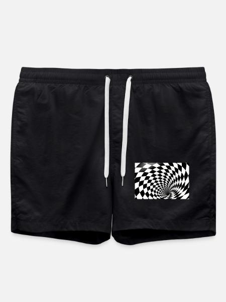 Hypnotic Checkerboard Spiral - Swim Trunks - black