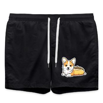 Cute Corgi Hot Dog Bun Sticker - Swim Trunks - black - Front - AI Model Male 185 light (185cm)