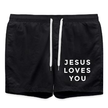 Jésus t’aime – Foi chrétienne - Short de bain - noir - Devant - AI Model Male 185 light (185cm)
