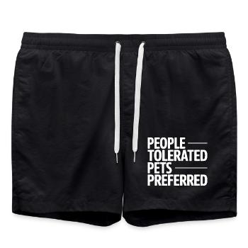 People Tolerated Pets Preferred Humor - Swim Trunks - black - Front - AI Model Male 185 light (185cm)