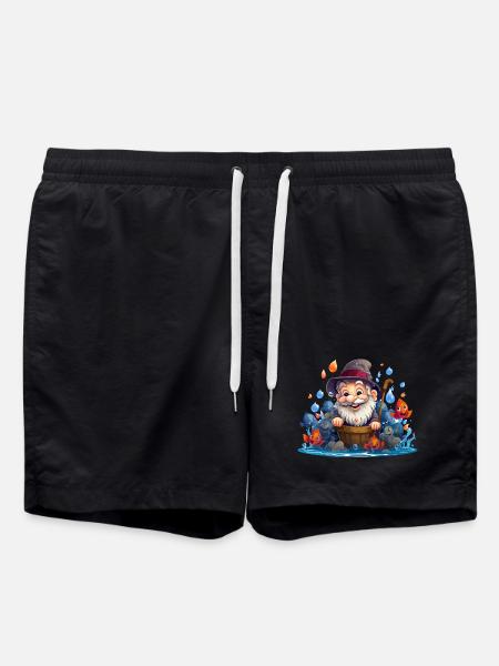 Fröhlicher Fischer mit bunten Fischen - Badeshorts - Schwarz