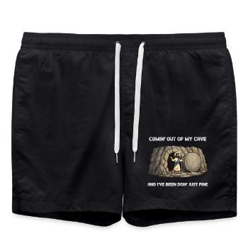 Resurrection from the Cave Saying - Swim Trunks - black - Front - AI Model Male 185 light (185cm)