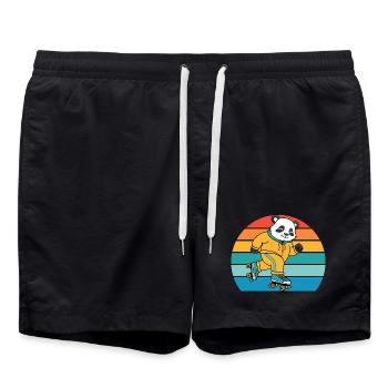 Retro-Panda auf Rollschuhen - Badeshorts - Schwarz - Vorne - AI Model Male 185 light (185cm)