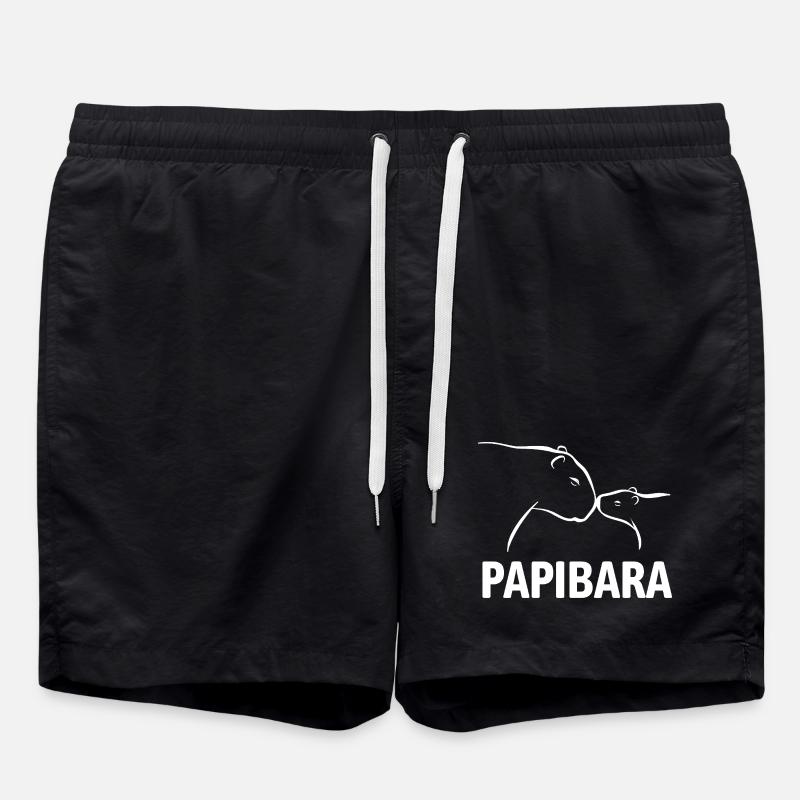 Papibara - Capybara Father and Child - Swim Trunks - black