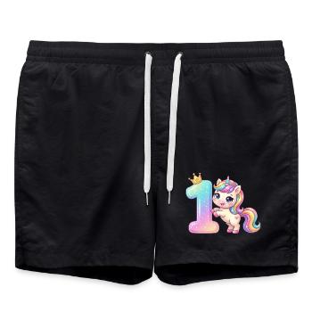 I'm 1 Kawaii Unicorn Girl Birthday - Swim Trunks - black - Front - AI Model Male 185 light (185cm)