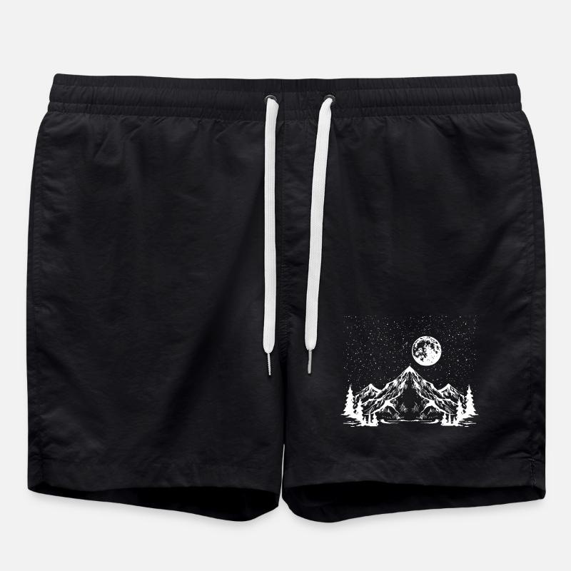 Moonlit Mountain Silhouette - Swim Trunks - black
