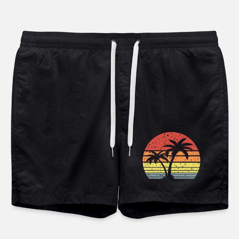 Palm Tree Retro Sun - Swim Trunks - black